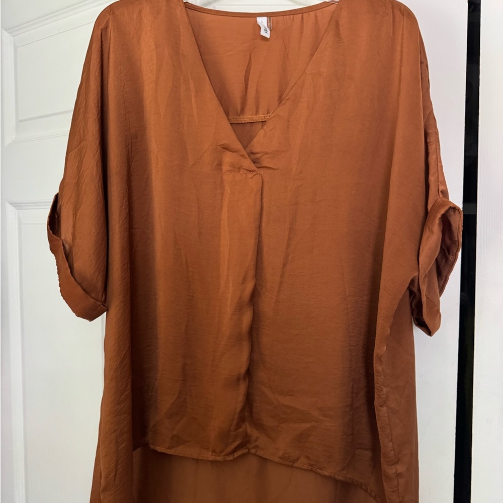 Women's Brown V-Neck Top